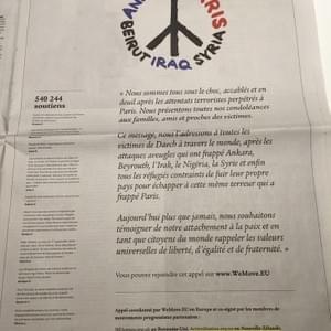 That time we crowdfunded a newspaper ad with others internationally to stand in solidarity with Paris